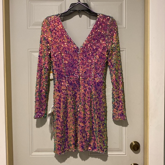 Dress the Population Long Sleeve Sequined Mini Dress Size S - Picture 2 of 4